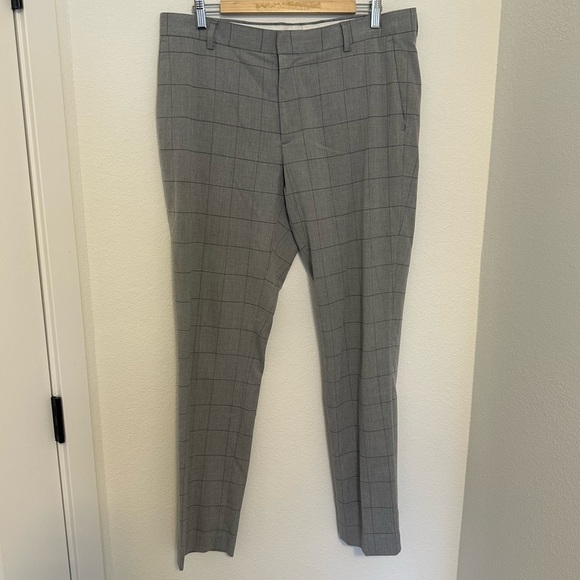 H&M Gray Windowpane Classic Casual Pants Size 36 Regular Men’s Slim Straight - Picture 1 of 7
